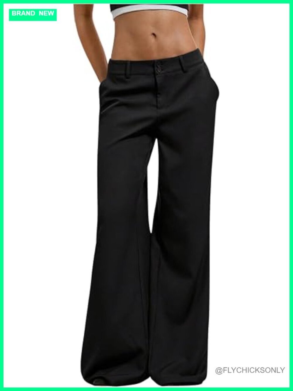 Polyester Blend Wide Leg Trousers Business Casual Low Rise Dress Pants